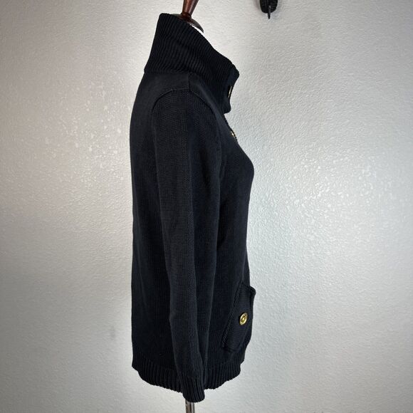 Ralph Lauren Classic Gold Button Cardigan Sweater Jacket Size L Black Cotton - Picture 5 of 7